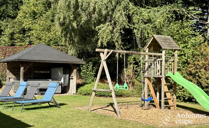 Vakantiehuis met jacuzzi, sauna, spelen en mooi uitzicht op de hoogten van Malmedy voor 6/8 personen in de Ardennen
