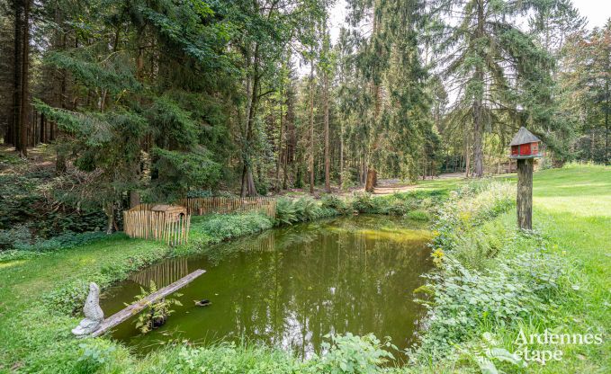 Charmant vakantiehuis in Manhay voor 8 personen, met verwarmd buitenzwembad, priv�vijver en fietsgarage aan de rand van het bos